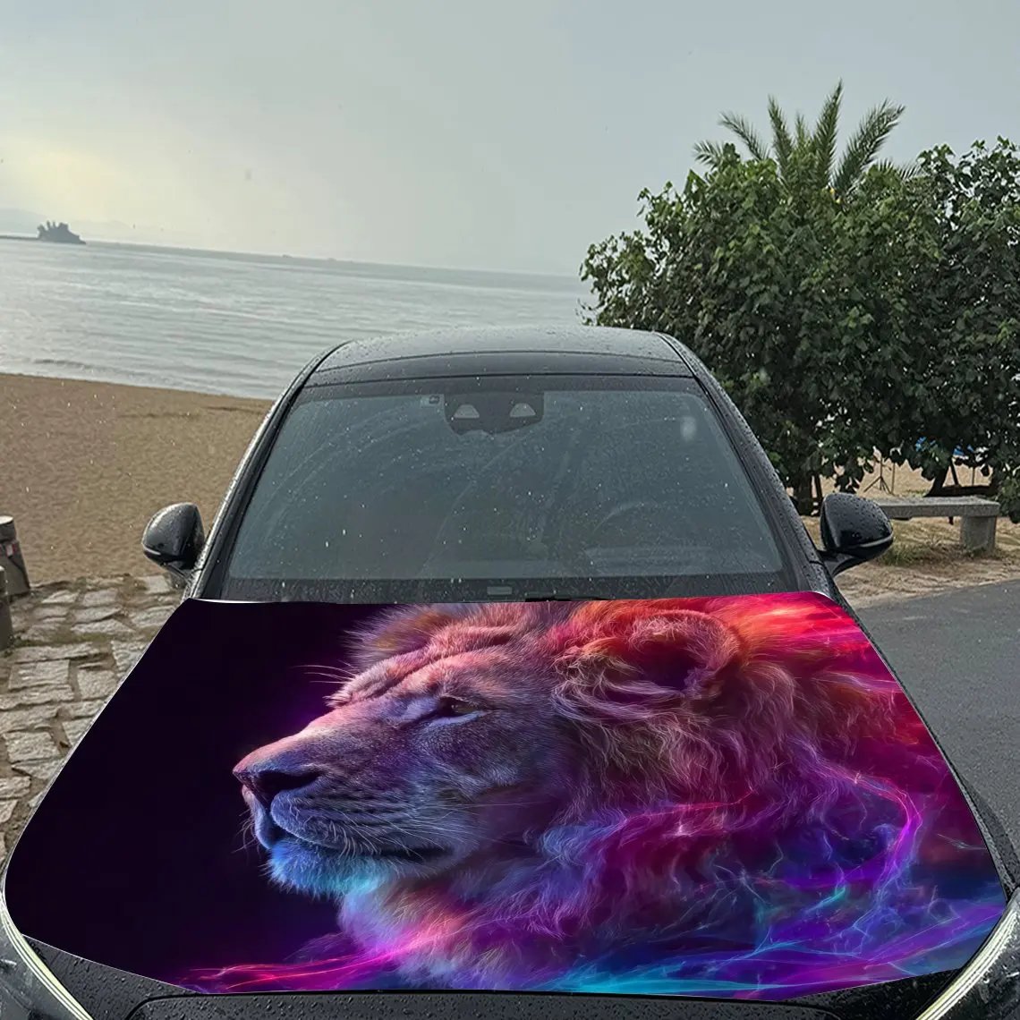 غطاء سيارة من الفينيل بنمط أسد نيون مقاوم للأشعة فوق البنفسجية، سهل الاستخدام، ملصقات زخرفية، مناسبة للشاحنات وسيارات الدفع الرباعي - متين، وات #5
