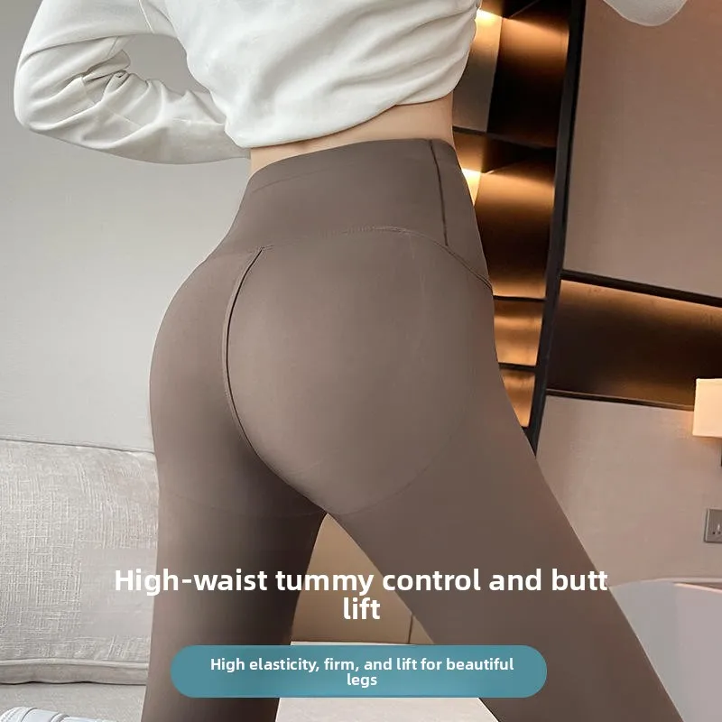 กางเกงโยคะผ้ากำมะหยี่เนื้อนุ่มสำหรับผู้หญิง เสื้อผ้าสำหรับฤดูใบไม้ร่วงและฤดูหนาว กางเกงขายาวผ้าฝ้ายอุ่นเอวสูง ช่วยยกกระชับสะโพก