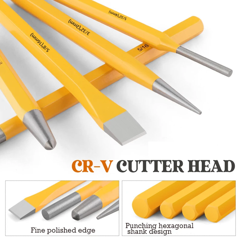 3/6/12pcs Punching Chiseling Set Chisel Sharpener Center Punch Stonecutter Chisel Woodworking Punching Tools Accessories