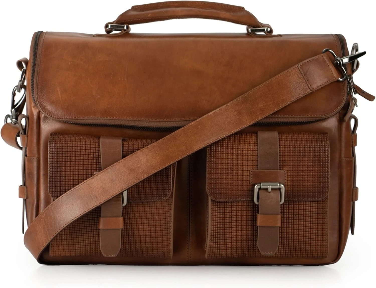 Tan Full Grain Leather Messenger Bag for Men - 15