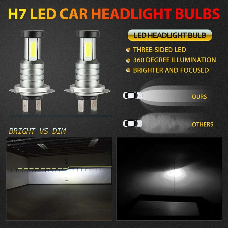 6 PCS H7 Combo LED Headlight Kit Bulbs High Low Beam 6000K Kit 240W 52000LM & 100W 30000LM