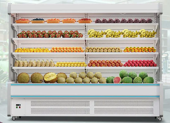 Vitrine de supermarché commerciale pour la conservation des fruits frais, machine à fente de 2 mètres, vitrine indispensable, armoire de commande à chaud épicée