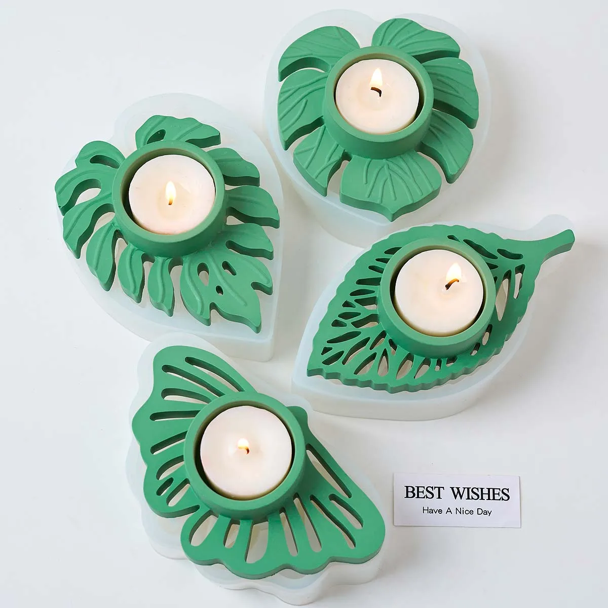 Leaves Candlestick Silicone Mold DIY Handmade Leaf Tealight Candle Holder Plaster Concrete Resin Craft Casting Molds Home Decor view 5