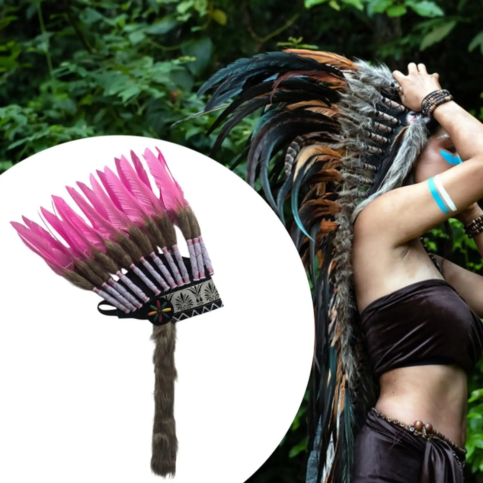 インディアン帽子人工羽根頭飾りコスチュームアクセサリーかぶとコスプレカーニバルパーティーダンスショーステージパフォーマンス
