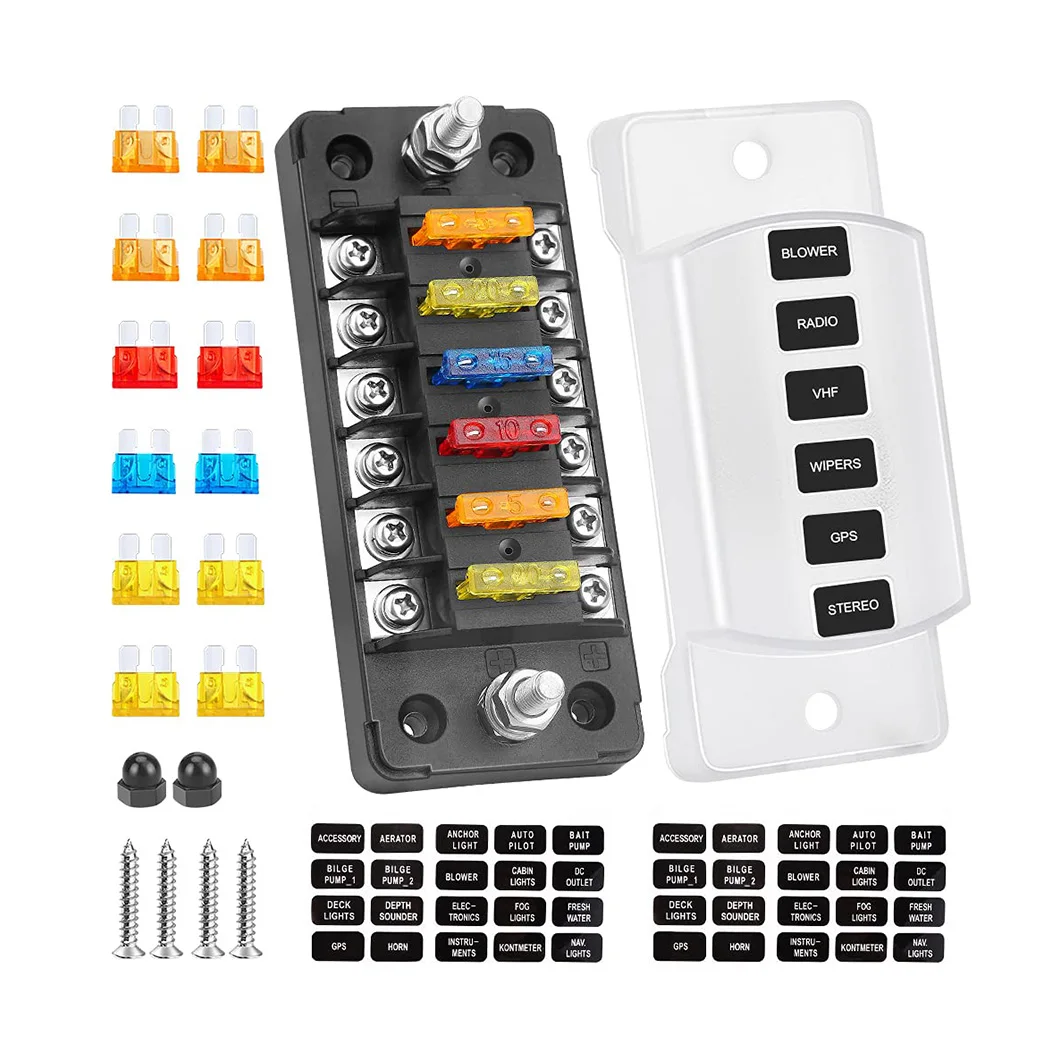 ABILKEEN DC 12-32V 6Ways Fuse Block Blade Fuse Box with Dual Terminal 6 Circuit Fuse Holder Box for Automotive Car Truck Boat