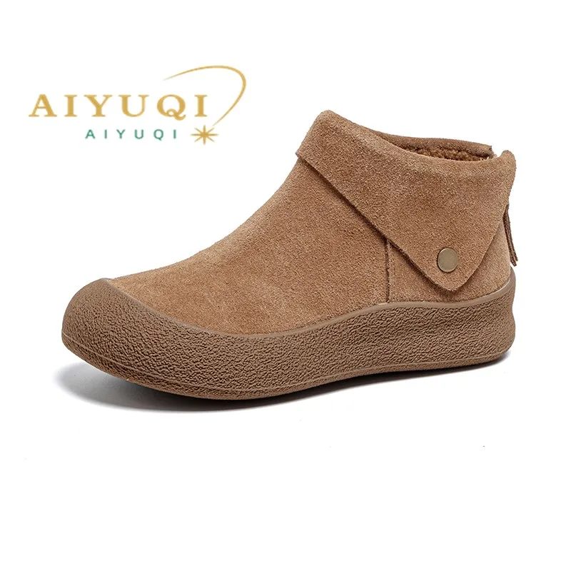 

Women's Ankle Boots Genuine Leather 2025 New Fleece-lined Warm Large Size Non-slip Women's Snow Boots.