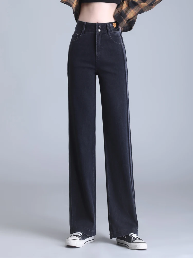 

High Waist Straight Leg Grey Denim Jeans Women's Casual Loose Wide Leg Pants Spring Autumn New Style Fashion