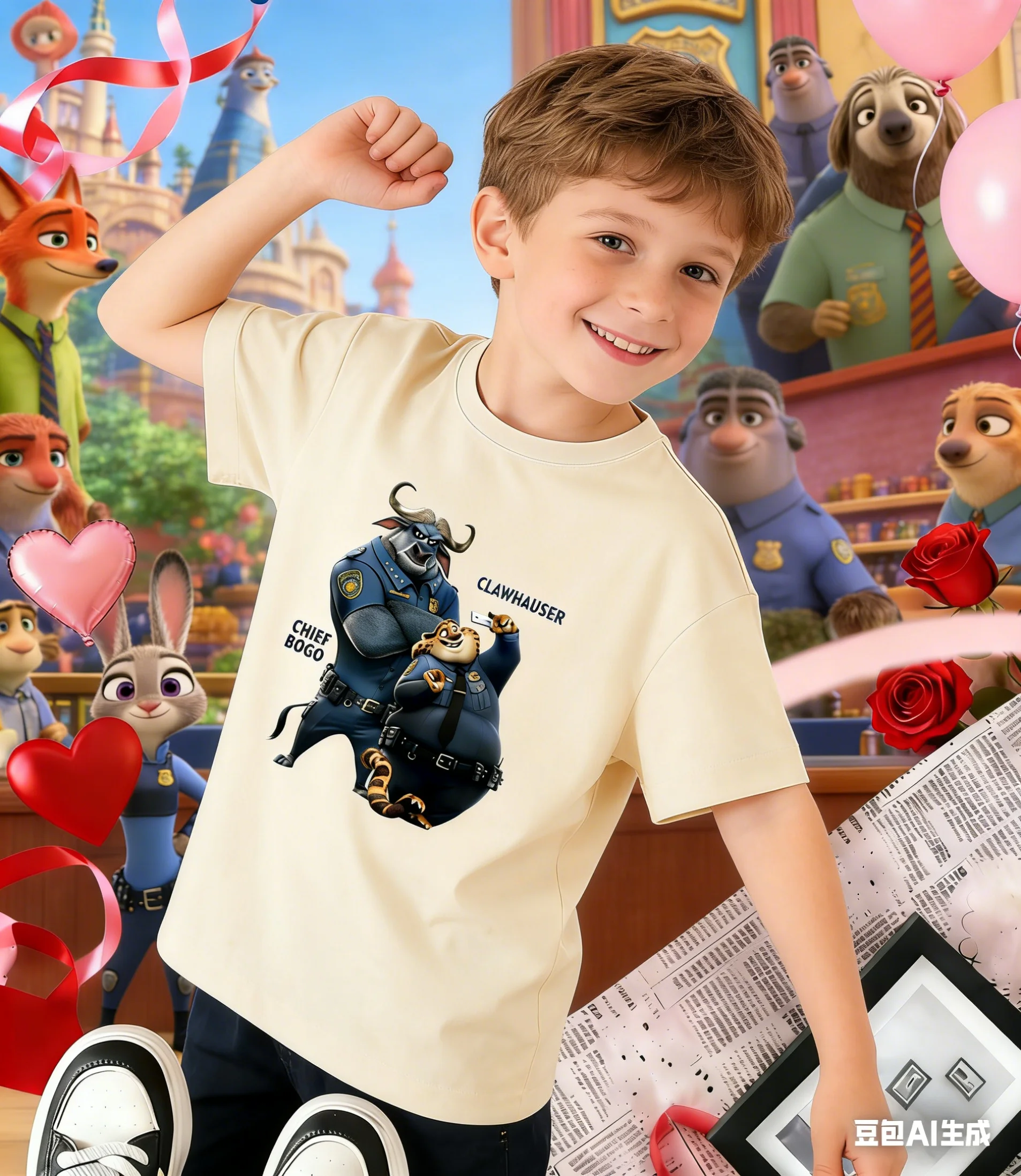 

Детская футболка Zootopia Chief Bogo Clawhauser с принтом персонажей полиции, футболка с короткими рукавами, повседневные летние топы для мальчиков и девочек