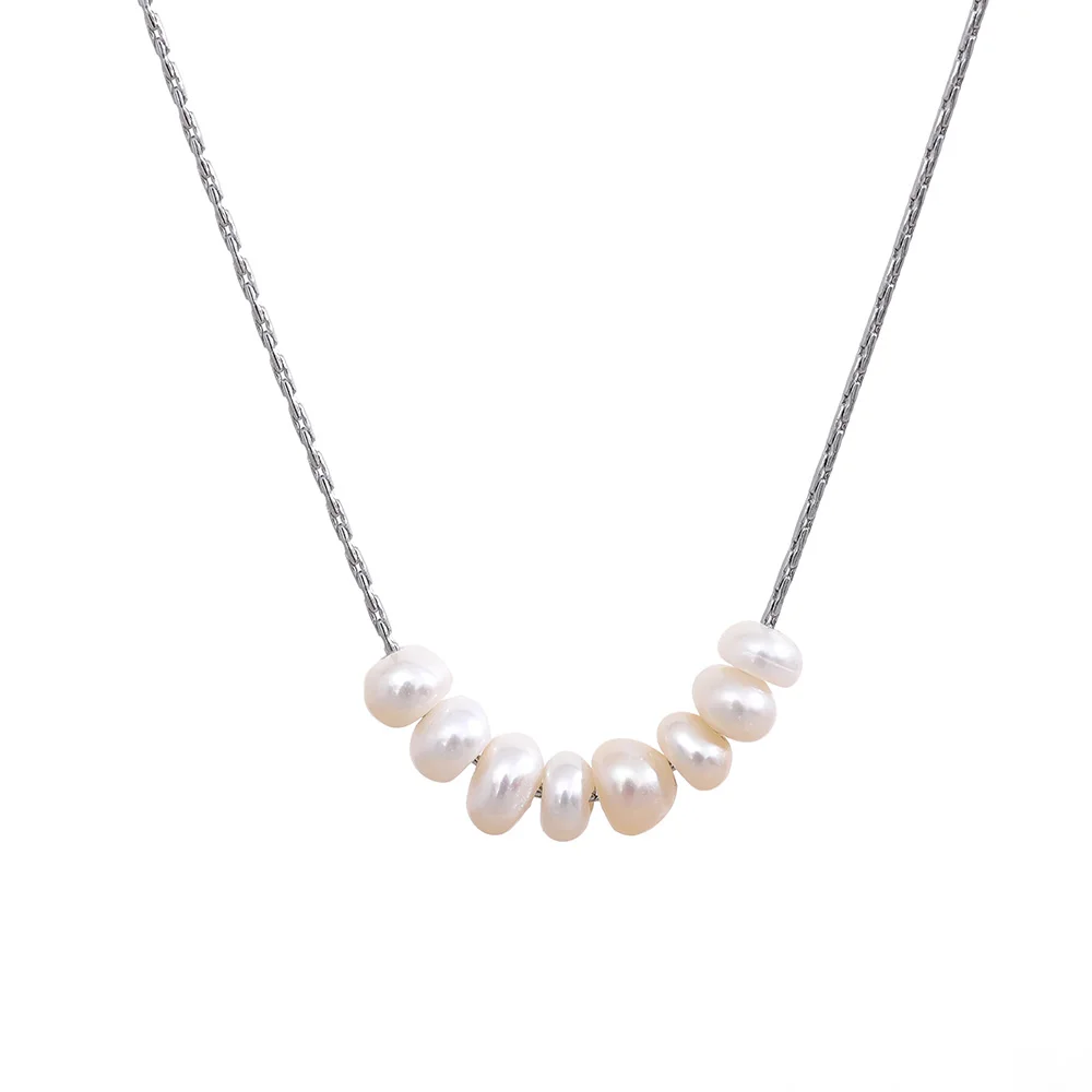 Yhpup Anlauffreie natürliche Perlen, schicke, exquisite Halskette, dünne Kette, Edelstahl, minimalistischer Charm-Kragen, Schmuck für Damen