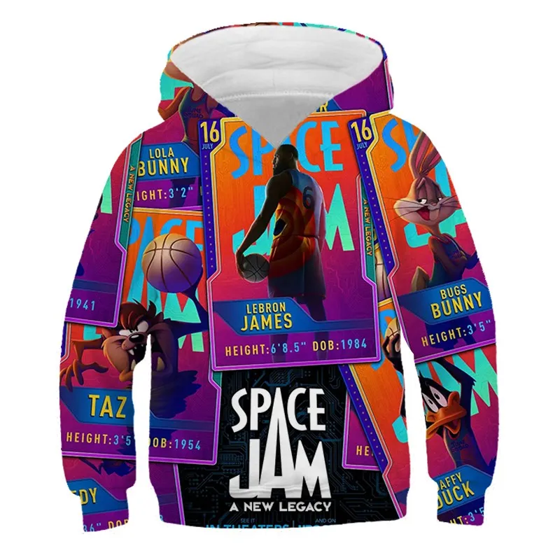 2024 Autumn Hot Selling Letter Printed Hoodies Bugs Bunny Daffy Duck Space Jam 2 James Movie Children Fashion Hooded Sweatshirts