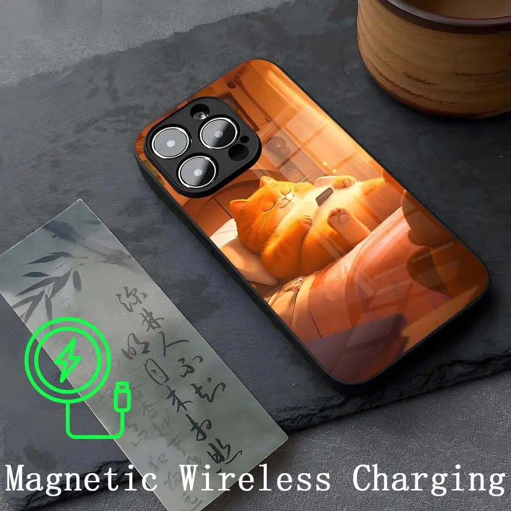 Niedliche fette orange Katze Telefon hülle starkes Magnetismus glas für iPhone 14promax 15 13 12 15 11 pro xs max plus mini coque