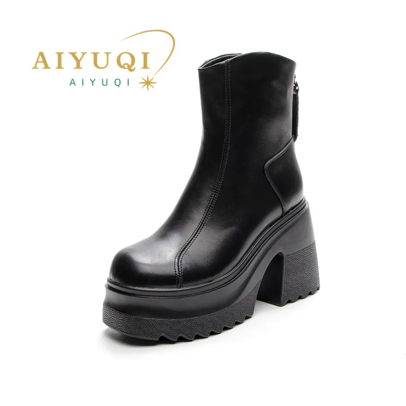 

AIYUQI Women High Heel Boots Genuine Leather 2024 New 10cm Heel High Women's Booties Platform British Style Fashion Boots Women