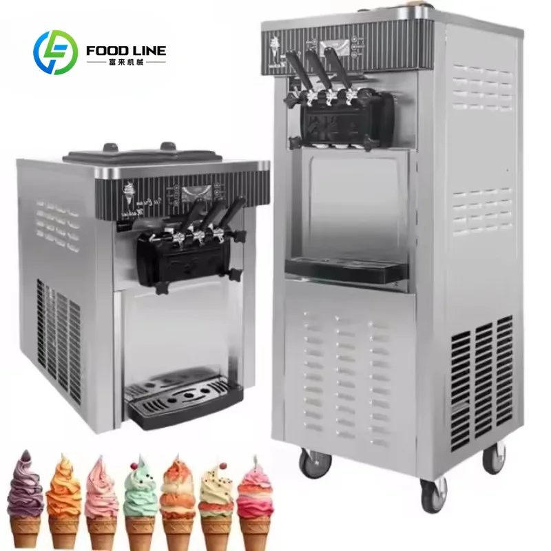 Machine à glace molle commerciale verticale/de comptoir personnalisée à 3 saveurs, autonettoyante, pour glaces italiennes