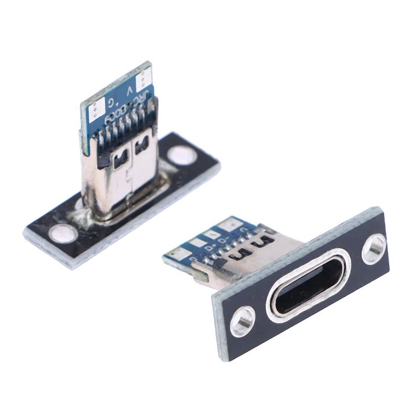 10 Pcs USB 3.1 Type C Sockets (With Screw Mounting Plate) 2-pin, 4-pin Female Connector Jacks Charging Port Forward And Reverse