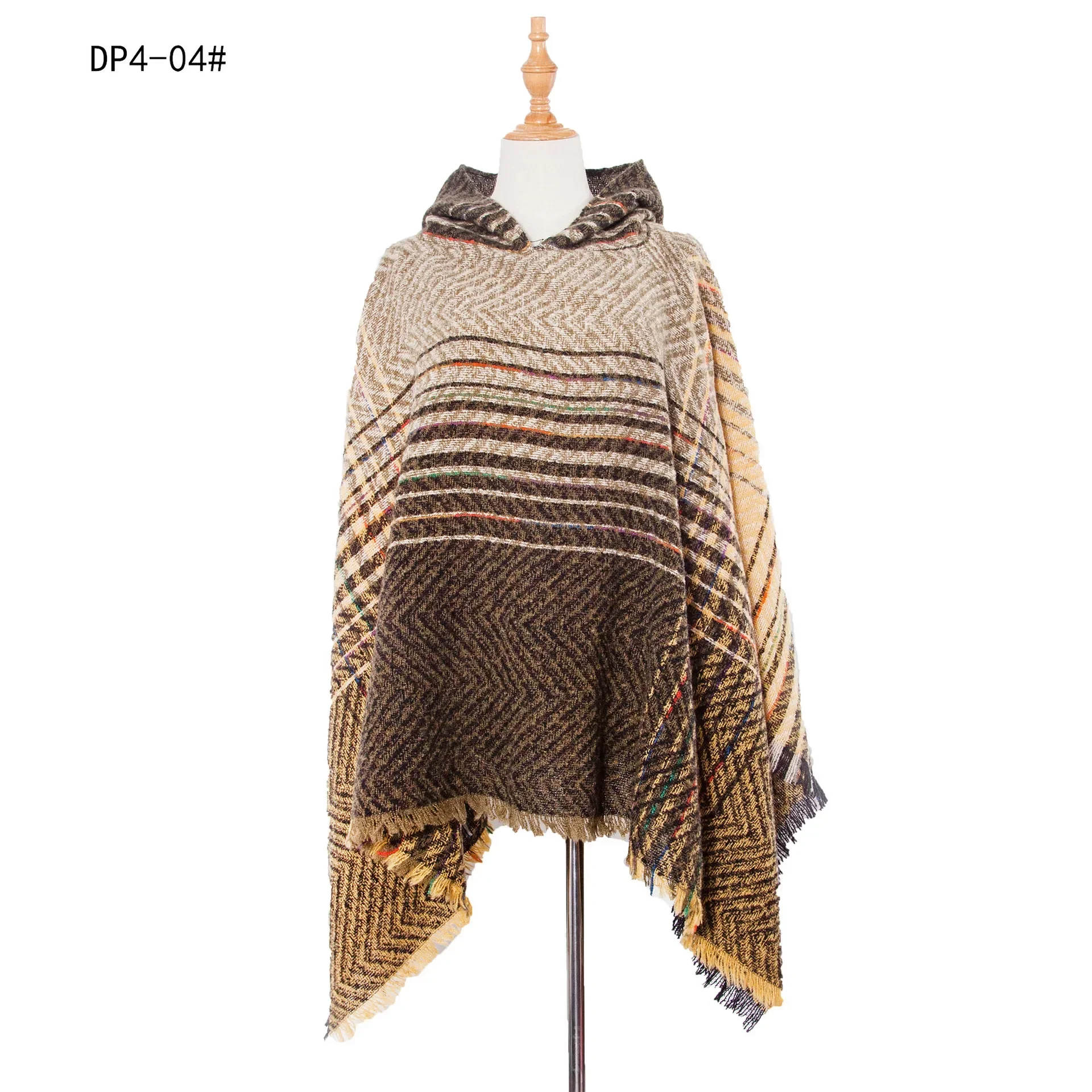 Spring Autumn New Polyester Spiked Herringbone Gradual Change Cape Women's Pullover Poncho Lady Capes Yellow Cloaks