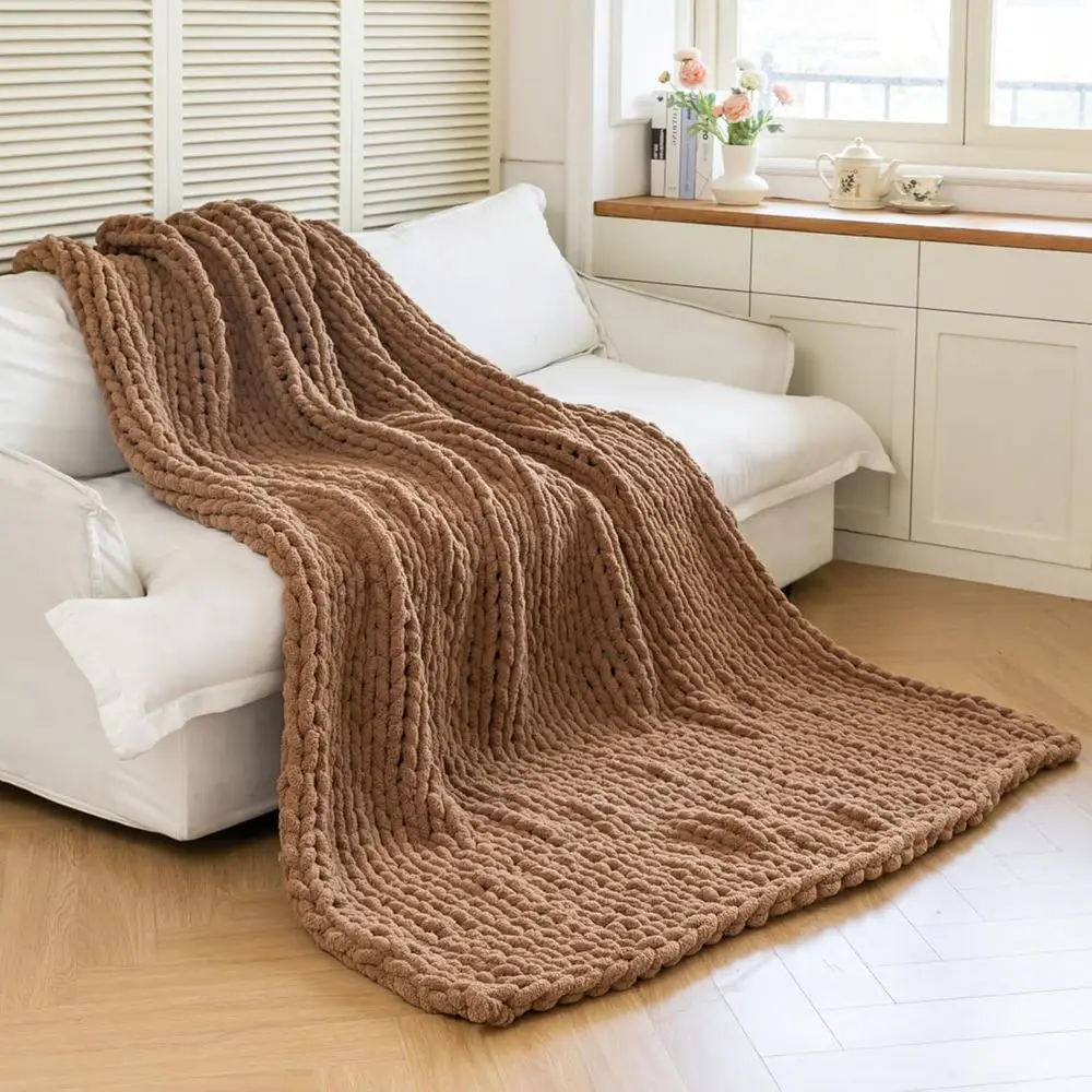 Chunky Knit Blanket - Luxury Soft Cozy 80 * 90 Throw Blanket,100% Woven Blanket Rope Knot Throw Blanket for Couch, Sofa, Home De