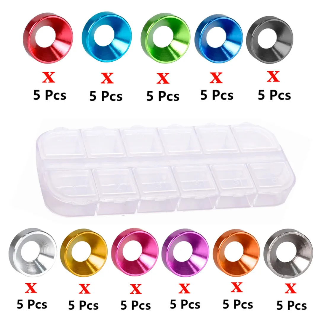 55Pcs/Set Box-Packed M2 M2.5 M3 M4 M5 11 Colour Anodized Aluminum Alloy Countersunk Head Bolt Washers Gasket