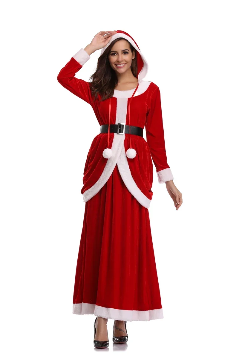 Disfraz de Navidad para mujer adulta Vestido con capucha de manga larga de Papá Noel