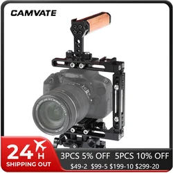 CAMVATE Extension-type Camera Cage C-frame Rig With Manfrotto Quick Release Plate & Adjustable 15mm Railblock& Wooden Top Handle