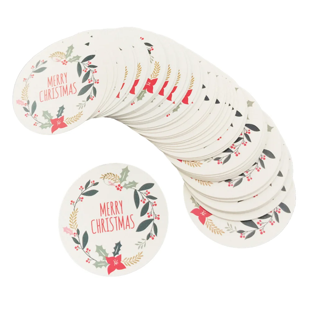 

50PCS Merry Christmas Tags Decorative Round Paper Tags Christmas Gift Wrap Label DIY Tags (No Rope)