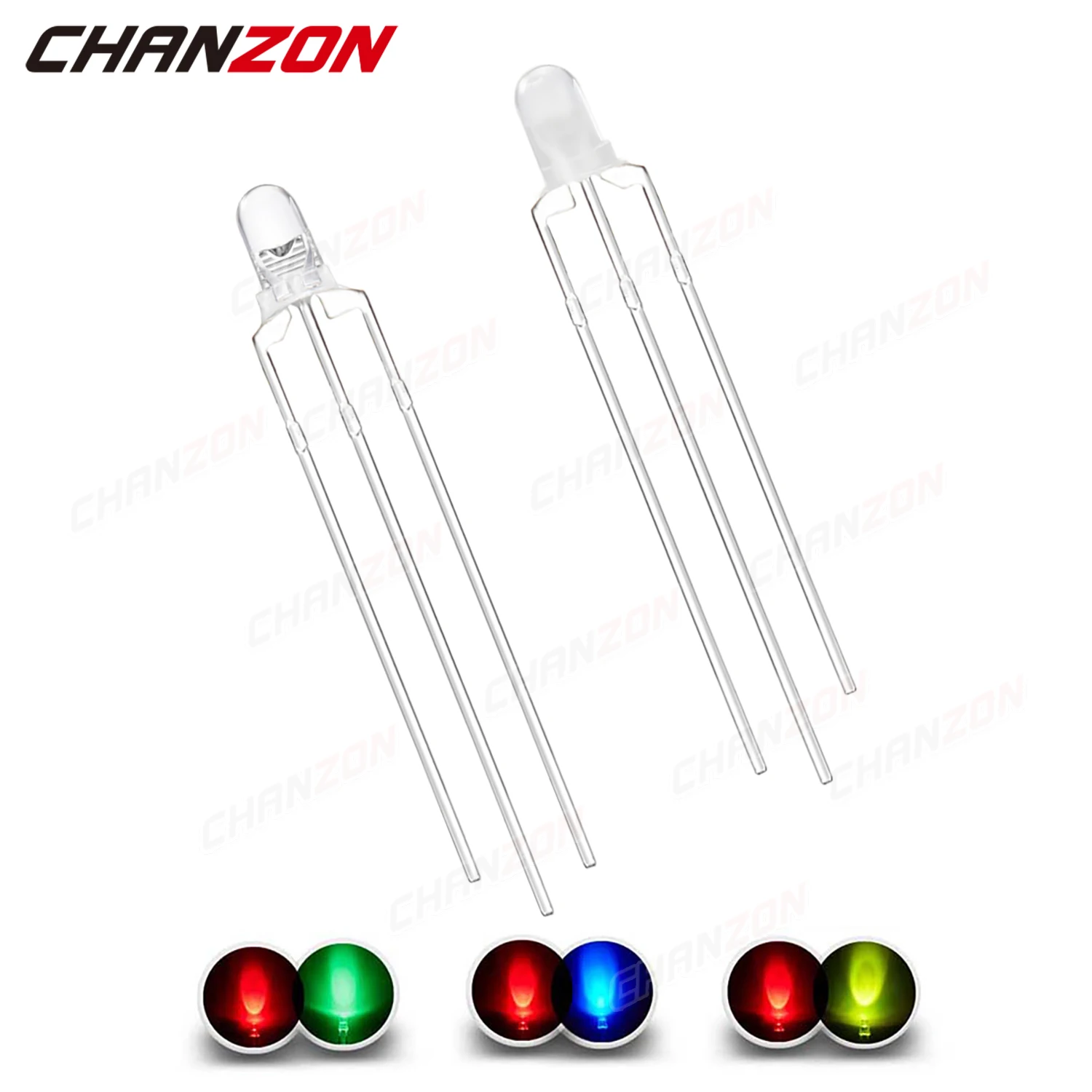 100Pcs 3mm Led Diode Bicolor Two Color Red Green Blue Commmon Anode Cathode 2V 3V 20mA Clear Diffused Light Emitting Lamp Blub