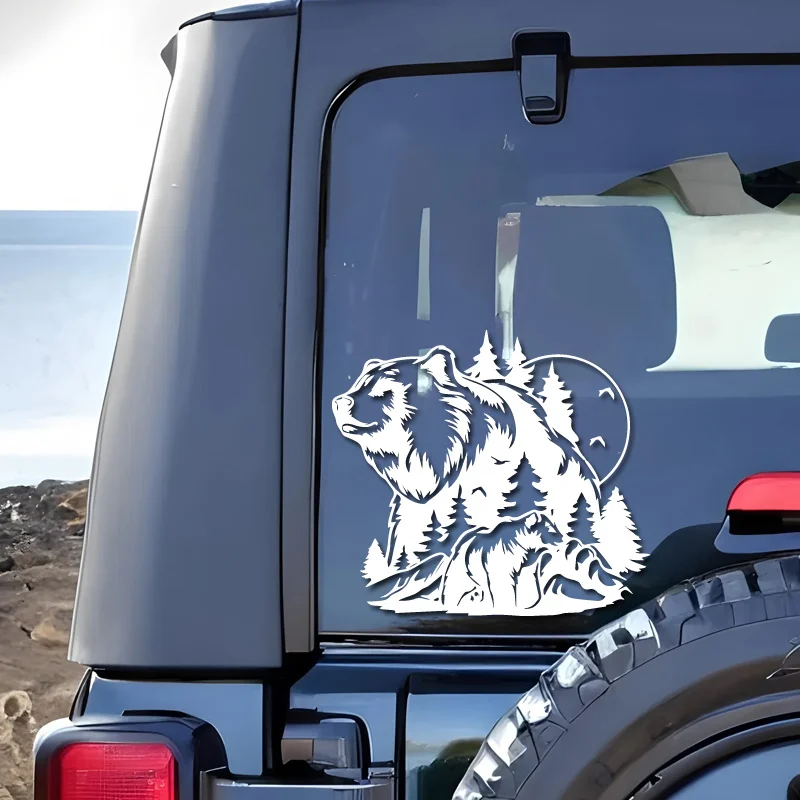 Mother Bear and Cub Mountain Forest Vinyl Stickers, Waterproof Wildlife Decals for Off-Road Car Window