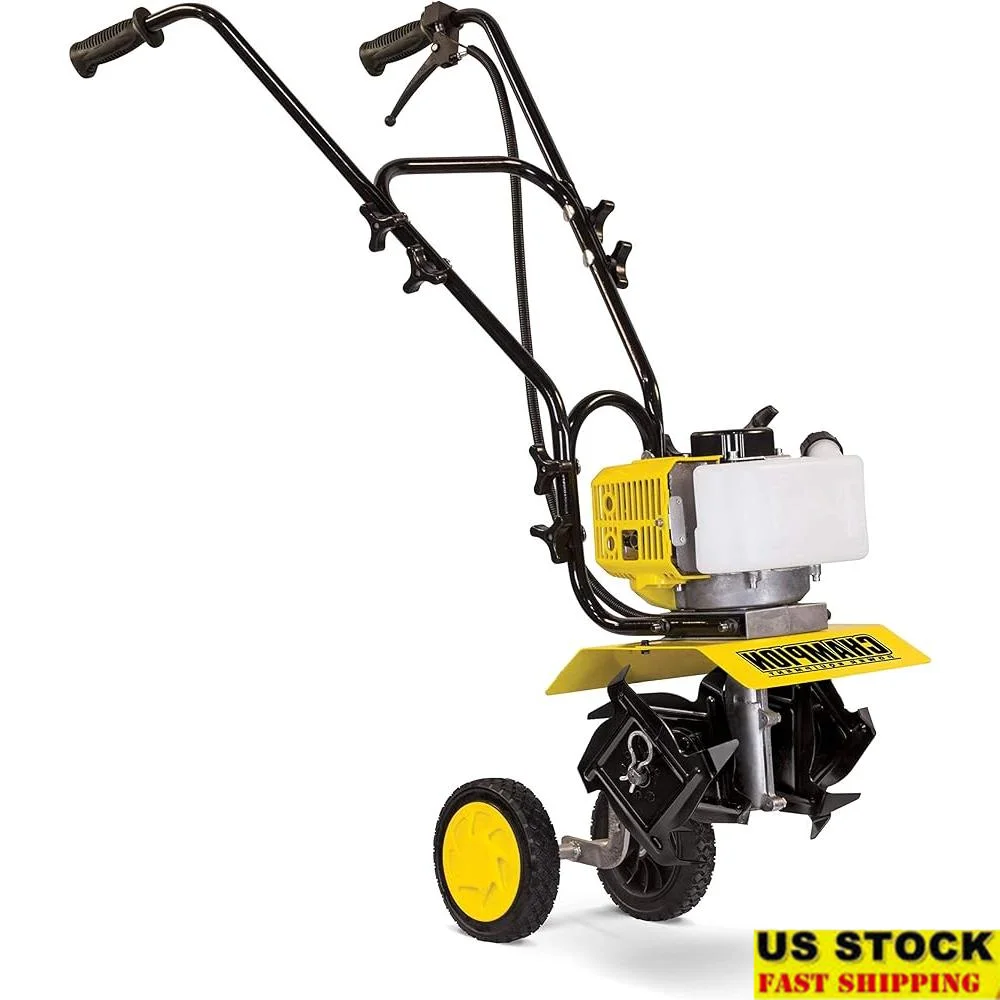 

43cc 2-Stroke Gas Garden Tiller Cultivator Adjustable Depth Lightweight Portable Easy Start Air-Cooled Engine 7-inch Wheels