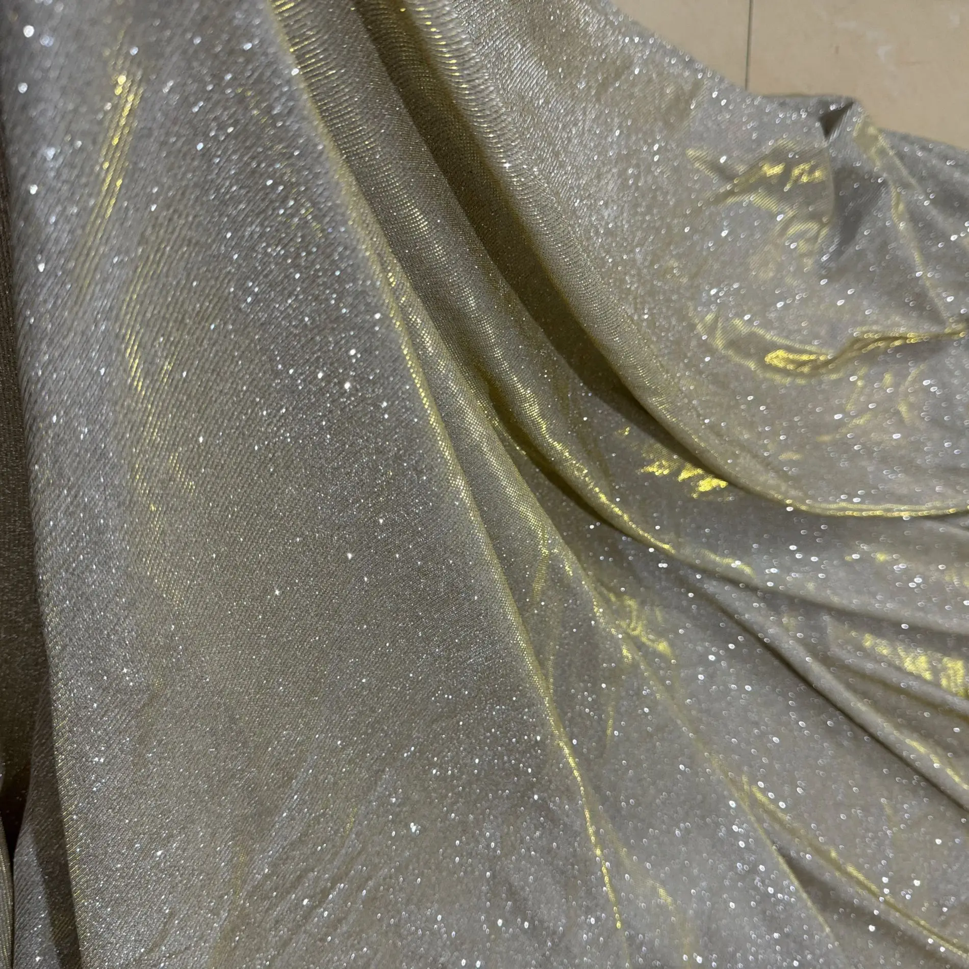 Sliding Silk Composite Powder Sprinkled Shiny Fabric, Sewing Cloth for Dance Costumes Wedding Dresses and DIY Scene Decorations