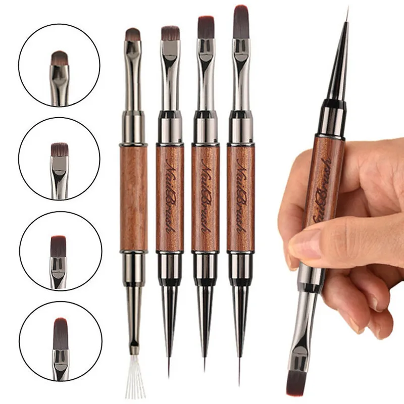 1/4PCS Doppel Runde Holz Griff Edelstahl Nadel Malerei Stift Gel Pinsel Kristall Nail art Maniküre