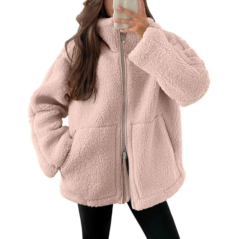 

Women's Autumn and Winter New Fashion Loose Cashmere Personalized Casual Outdoor Zipper Jacket