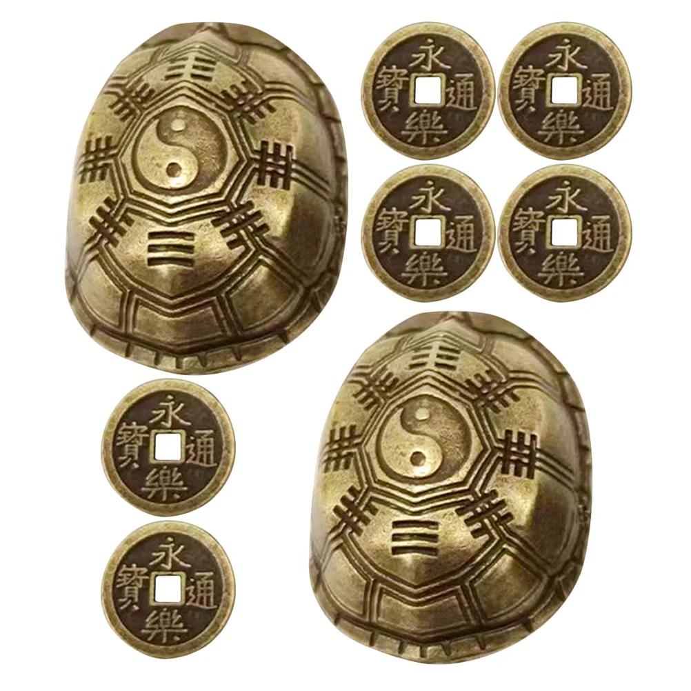 

1Set Brass Turtle Shell Ornament Vintage Style Desktop Sculpture Office Living Room Decor Bagua Metal Art Brass Statue