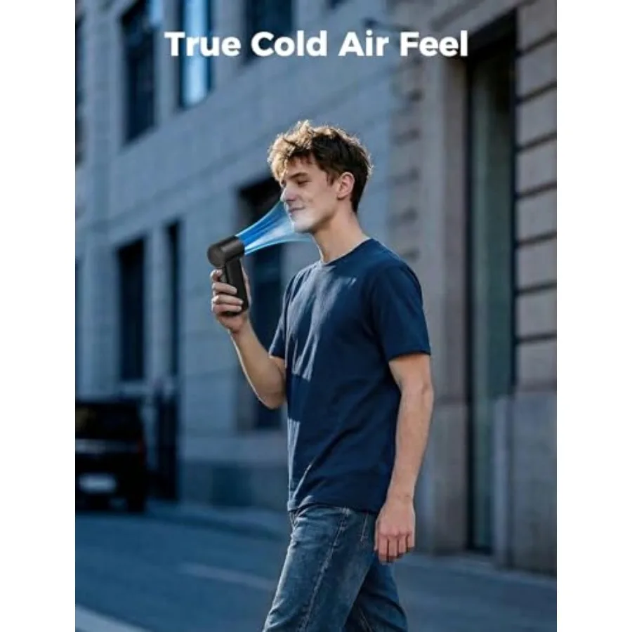 Cold Air Portable Handheld Fan 14.4°F Drop in 10s Mist Chill and High Speed Wind 20H Max Cooling Time Battery Level Display Rec