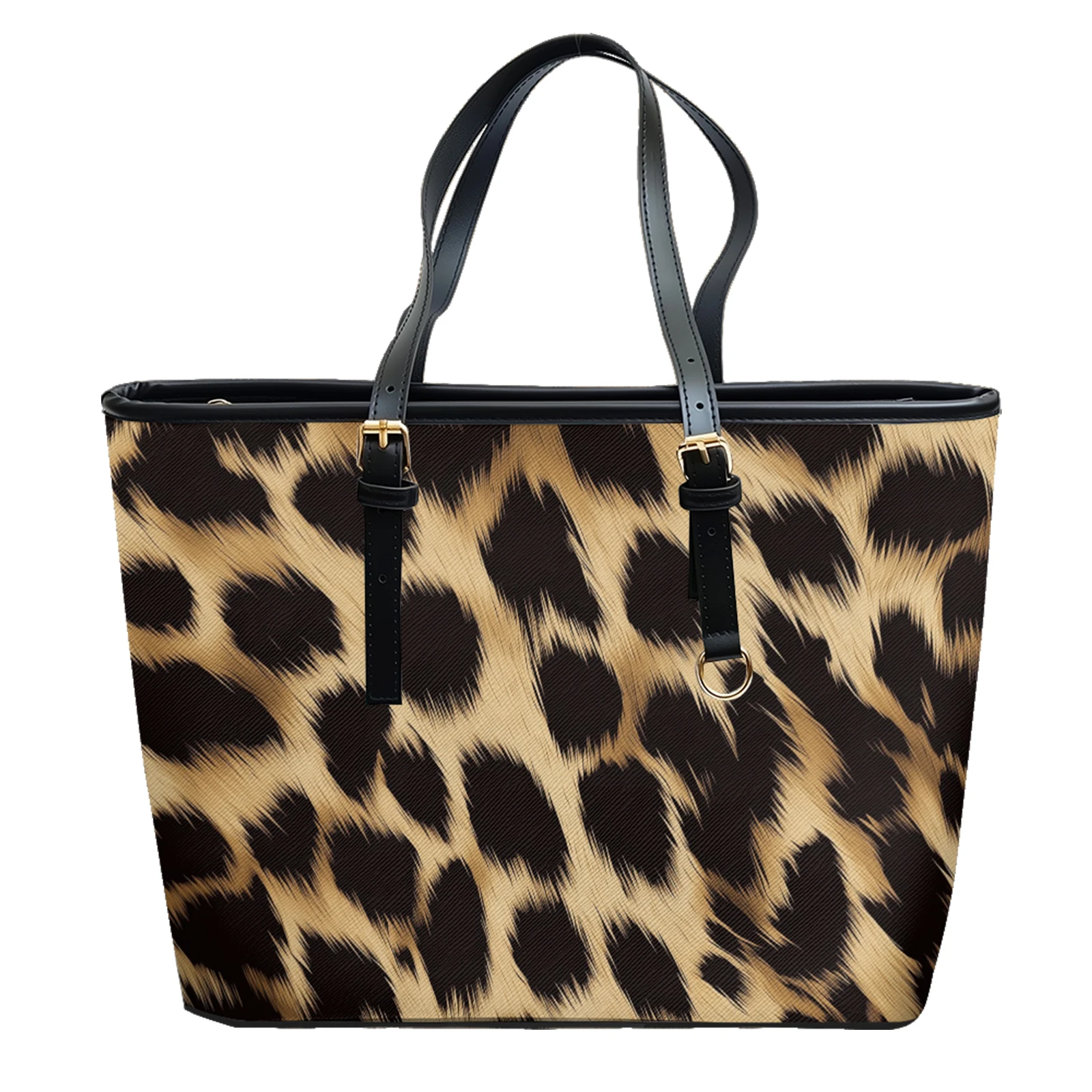 Precision Leopard Printed Array Shoulder Bag Lightweight Travel Tote Oxford PVC Leather Zipper Convertible Work Weekend Purse