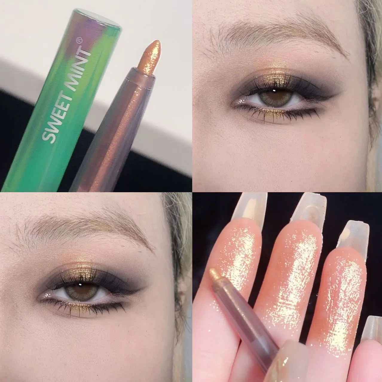 Sweetmint Chameleon Kleurrijke Eyeliner Pen Shifting Dragon Fonkelende Paarse Oogschaduw Stick 2-in-1 Zijde Worm Eyeliner Pen