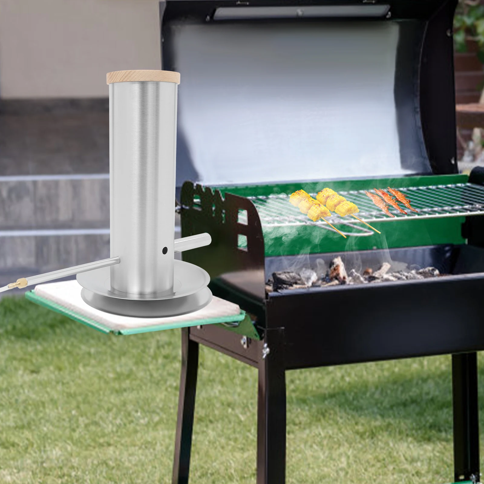 Generador de humo frío eléctrico con tapa y bomba de aire, ahumador de barbacoa portátil, máquina para hacer humo frío de acero inoxidable para alimentos