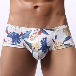 Fashion Men Printed Briefs Sexy Low Waist Swimwear Bulge Pouch Panties Men Swimsuit Bathwear Quick Dry Sport Beach Shorts Gay