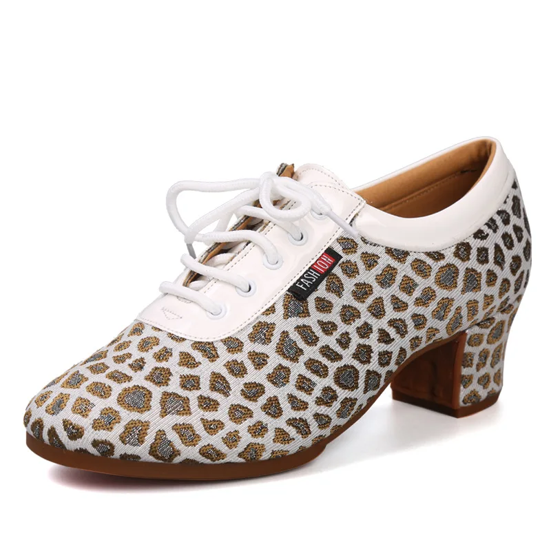 

New social dance shoes with high heels, women's square, sailor dance, soft sole, breathable leopard print dance shoes, beginner'