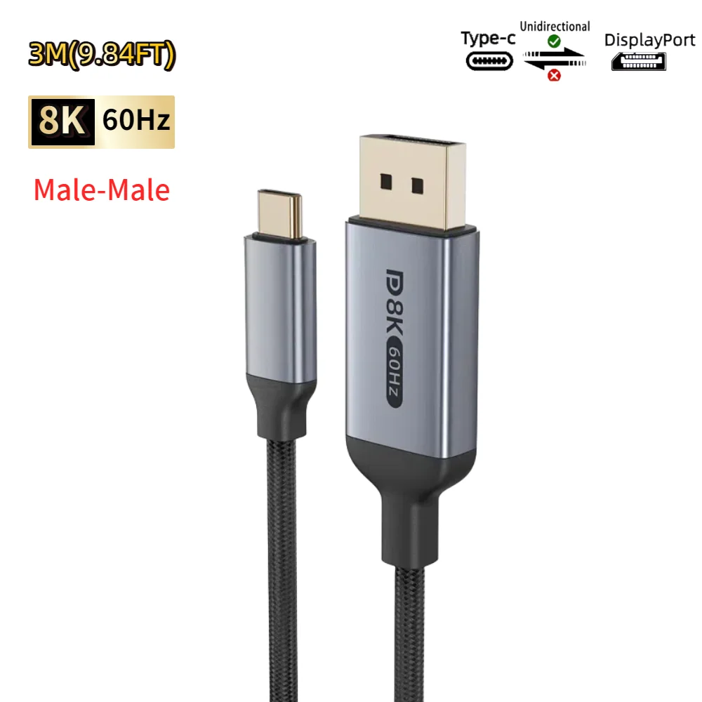 USB C-auf-DisplayPort-Kabel 8K@60Hz 4K@120Hz 2K@240Hz 16K Typ C auf DP 2.1 für Thunderbolt 4 MacBook Laptop PC TV Air Projecto – Detail 11