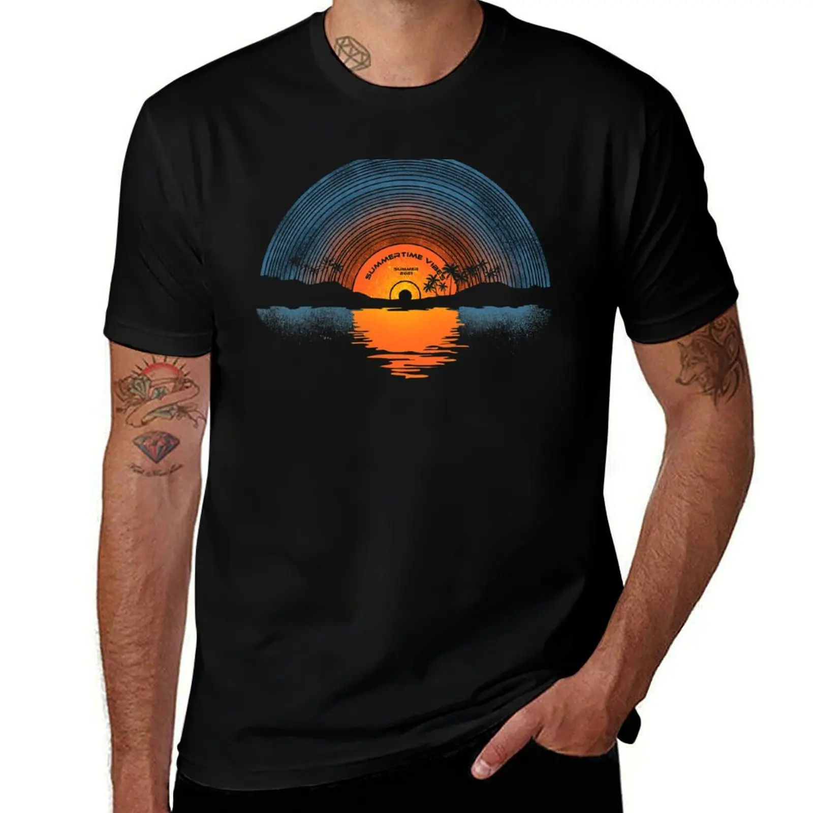 Sunset vinyl T-Shirt Simple Casual Short Sleeve Tee