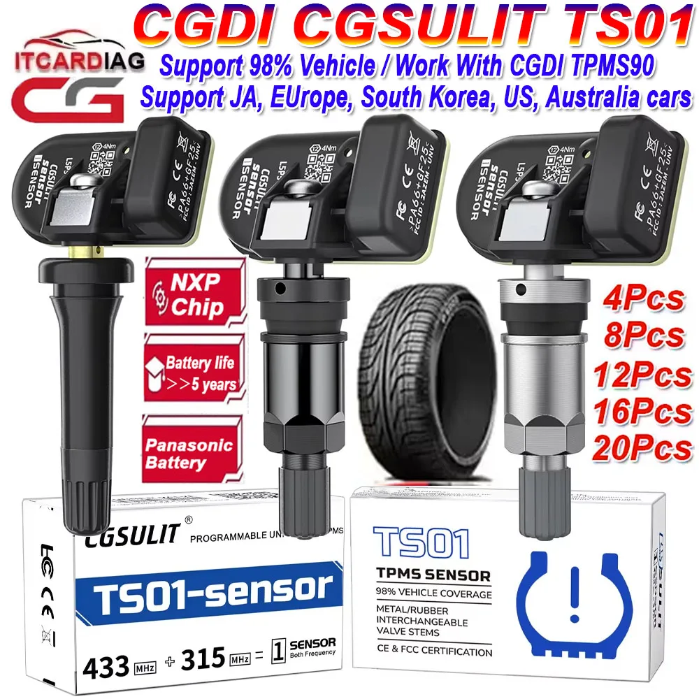 

CGDI CGSULIT TS01 315mhz 433mhz TPMS Sensor 2in1 Sensor Programmer Tool For CGDI TPMS 90 T90 Car Tire Pressure Monitoring System