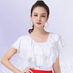 Mesh Patchwork Ballroom Standard Dance Skirt Latin Girl Rhinestone Korean Style Clothing Women's Classical Ruffled Ice Silk Top