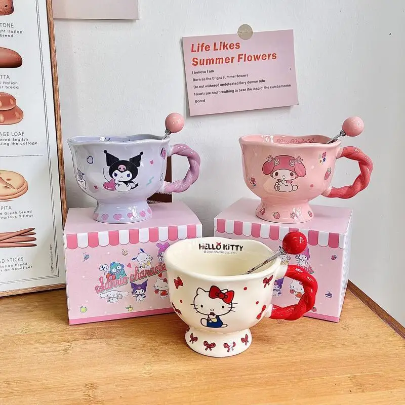 

Милая чашка Sanrio Hello Kittys Kawaii, кружка для девочек, новый стиль, чашка для молока, домашний высокий внешний вид, студенческий офисный подарок для подруги