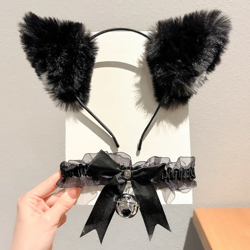 

New Plush Cat Ear Headband Personalized Cat Head Bell Collar