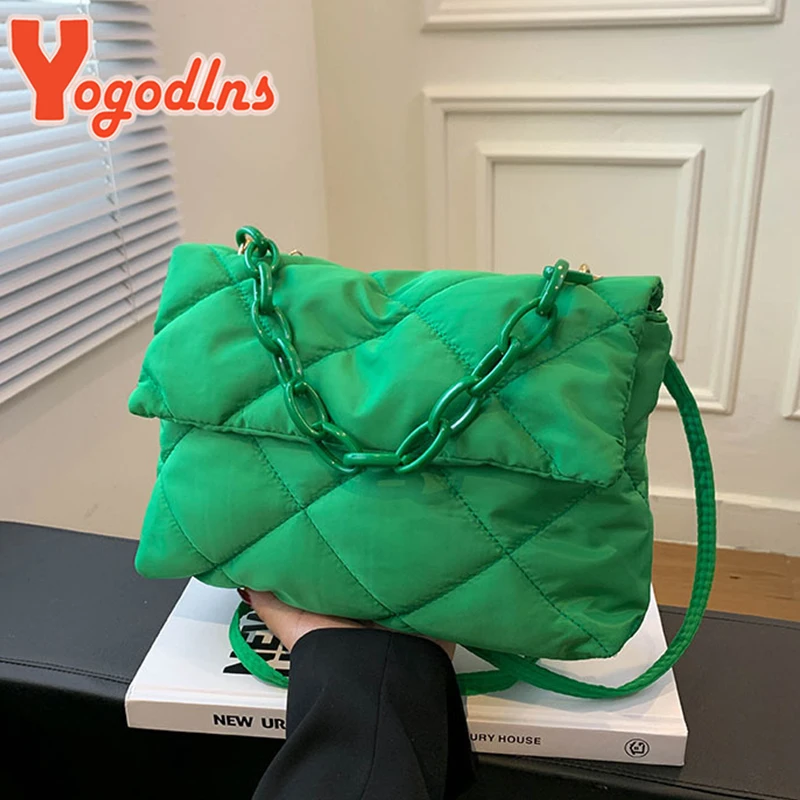 Yogodlns Large Capacity Crossbody Square Bags Casual Chain Women Underarm Bags Fashion Quilted All-match Winter Simple Shopping