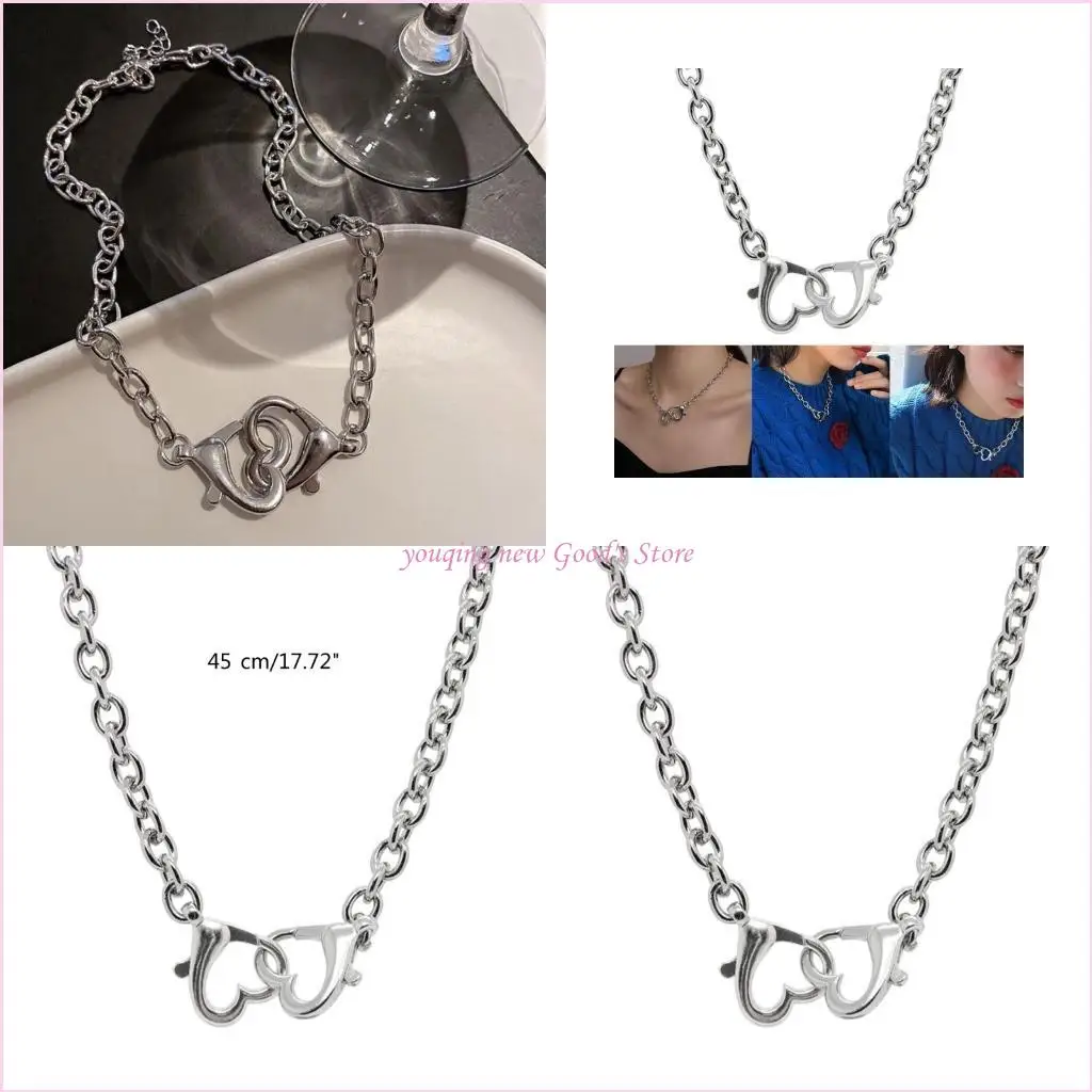 57qa-Мода-Сердце-Наручники-Ожерелье-Кулон-Ключицы-Цепь-Материал-Сплава