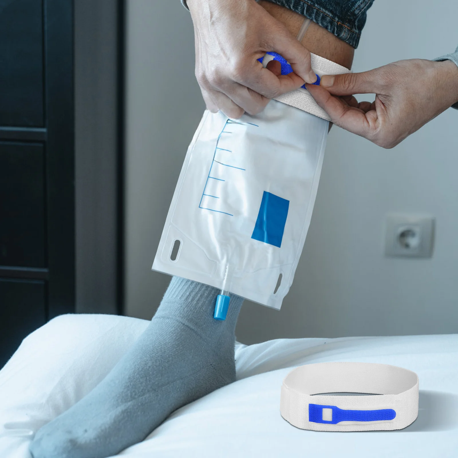 

3Pcs Catheter Strap Holders Adjustable Catheter Fixation Bands Reusable Washable White Blue Urine Bag Fixed Band