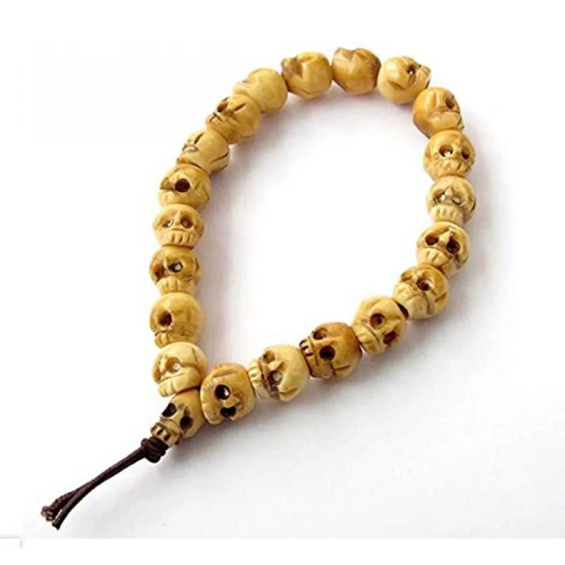 EASTCODE Charming Mens Ox Bone Carved Skull Beads Buddhist Prayer Wrist Mala Bracelet