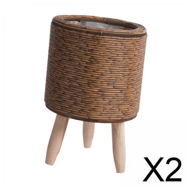 

2xWoven Basket Plant Stand with Legs Flower Pot for Apartment Drawing Room Cylinder Dark Brown