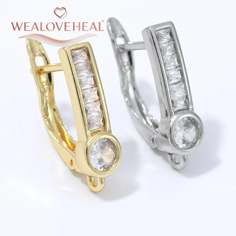 schmuckherstellung zubehör, 1 Paar 18K vergoldete Messing-Ohrringhaken mit rechteckigem Hebelverschluss, Baguette-Zirkonia-Mikropavé, offener Schlaufen-Anhänger für die Ohrringherstellung – Detail 16