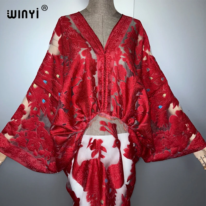 WINYI summer elegant sexy Perspective dress boho dress Women kaftan Bohemia Africa kaftan beach Cover Up dubai abaya